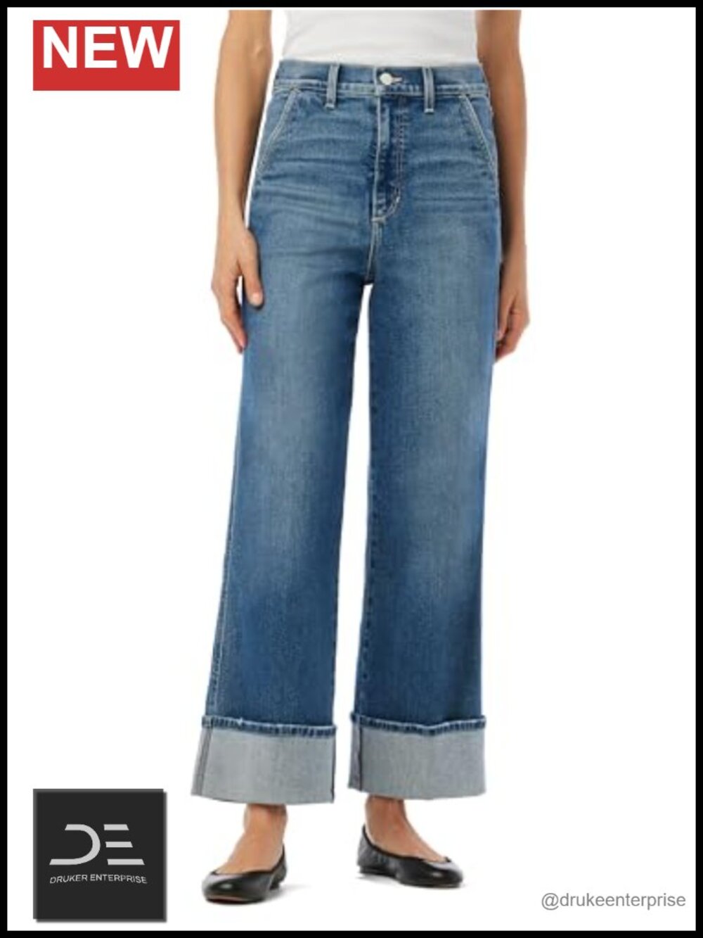 High Rise Wide Leg Trouser Jeans with Slant Pockets